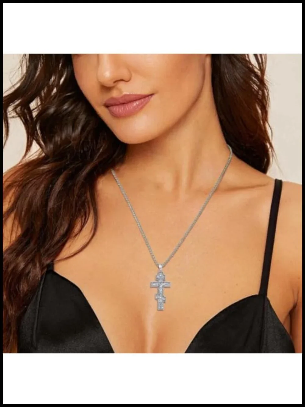 Silver Plated Copper Orthodox Crucifix Necklace for Men Women Antique Oxidized